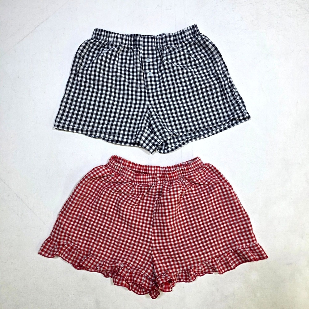 Alaydo Pajama Shorts Womens Medium Red Black Gingham Check Ruffle 2 Pack Lounge